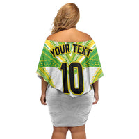 Custom Cook Islands Rugby Family Matching Off Shoulder Short Dress and Hawaiian Shirt Tatau Art Sport Style White Color