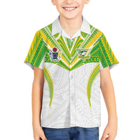 Custom Cook Islands Rugby Family Matching Off Shoulder Short Dress and Hawaiian Shirt Tatau Art Sport Style White Color