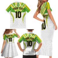 Custom Cook Islands Rugby Family Matching Short Sleeve Bodycon Dress and Hawaiian Shirt Tatau Art Sport Style White Color