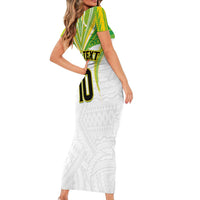 Custom Cook Islands Rugby Family Matching Short Sleeve Bodycon Dress and Hawaiian Shirt Tatau Art Sport Style White Color