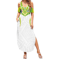 Custom Cook Islands Rugby Family Matching Summer Maxi Dress and Hawaiian Shirt Tatau Art Sport Style White Color