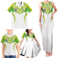 Custom Cook Islands Rugby Family Matching Tank Maxi Dress and Hawaiian Shirt Tatau Art Sport Style White Color