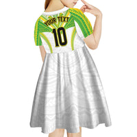 Custom Cook Islands Rugby Kid Short Sleeve Dress Tatau Art Sport Style White Color