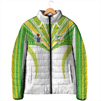 Custom Cook Islands Rugby Padded Jacket Tatau Art Sport Style White Color