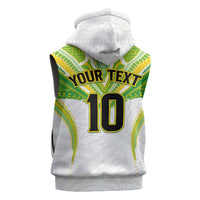 Custom Cook Islands Rugby Sleeveless Hoodie Tatau Art Sport Style White Color