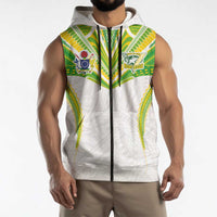 Custom Cook Islands Rugby Sleeveless Zip Hoodie Tatau Art Sport Style White Color