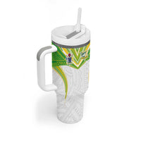Custom Cook Islands Rugby Tumbler With Handle Tatau Art Sport Style White Color
