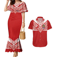 Custom Tonga Rugby Couples Matching Mermaid Dress and Hawaiian Shirt Ngatu Motifs and Pacific Patterns