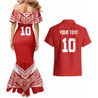 Custom Tonga Rugby Couples Matching Mermaid Dress and Hawaiian Shirt Ngatu Motifs and Pacific Patterns