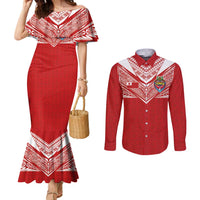 Custom Tonga Rugby Couples Matching Mermaid Dress and Long Sleeve Button Shirt Ngatu Motifs and Pacific Patterns