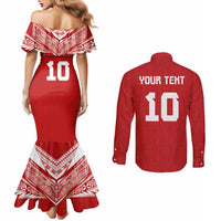 Custom Tonga Rugby Couples Matching Mermaid Dress and Long Sleeve Button Shirt Ngatu Motifs and Pacific Patterns