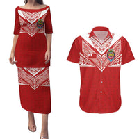 Custom Tonga Rugby Couples Matching Puletasi and Hawaiian Shirt Ngatu Motifs and Pacific Patterns