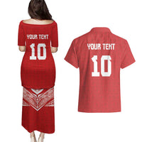 Custom Tonga Rugby Couples Matching Puletasi and Hawaiian Shirt Ngatu Motifs and Pacific Patterns