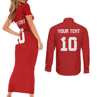 Custom Tonga Rugby Couples Matching Short Sleeve Bodycon Dress and Long Sleeve Button Shirt Ngatu Motifs and Pacific Patterns