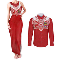 Custom Tonga Rugby Couples Matching Tank Maxi Dress and Long Sleeve Button Shirt Ngatu Motifs and Pacific Patterns