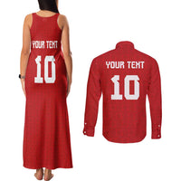 Custom Tonga Rugby Couples Matching Tank Maxi Dress and Long Sleeve Button Shirt Ngatu Motifs and Pacific Patterns
