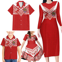 Custom Tonga Rugby Family Matching Long Sleeve Bodycon Dress and Hawaiian Shirt Ngatu Motifs and Pacific Patterns