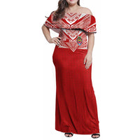Custom Tonga Rugby Family Matching Off Shoulder Maxi Dress and Hawaiian Shirt Ngatu Motifs and Pacific Patterns