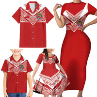 Custom Tonga Rugby Family Matching Short Sleeve Bodycon Dress and Hawaiian Shirt Ngatu Motifs and Pacific Patterns
