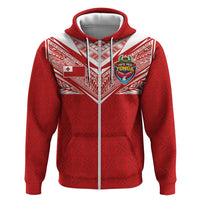 Custom Tonga Rugby Hoodie Ngatu Motifs and Pacific Patterns LT03 Zip Hoodie Red - Polynesian Pride
