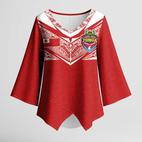 Custom Tonga Rugby Kimono Sleeve Blouse Ngatu Motifs and Pacific Patterns