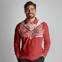 Custom Tonga Rugby Long Sleeve Polo Shirt Ngatu Motifs and Pacific Patterns