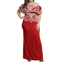 Custom Tonga Rugby Off Shoulder Maxi Dress Ngatu Motifs and Pacific Patterns