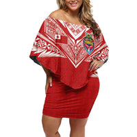 Custom Tonga Rugby Off Shoulder Short Dress Ngatu Motifs and Pacific Patterns