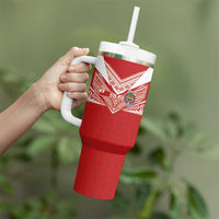 Custom Tonga Rugby Tumbler With Handle Ngatu Motifs and Pacific Patterns