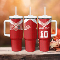 Custom Tonga Rugby Tumbler With Handle Ngatu Motifs and Pacific Patterns