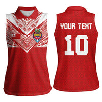 Custom Tonga Rugby Women Sleeveless Polo Shirt Ngatu Motifs and Pacific Patterns