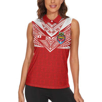 Custom Tonga Rugby Women Sleeveless Polo Shirt Ngatu Motifs and Pacific Patterns