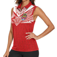 Custom Tonga Rugby Women Sleeveless Polo Shirt Ngatu Motifs and Pacific Patterns