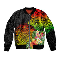 Polynesia Victory Day Bomber Jacket Tribal Turtle and Hibiscus LT03 Unisex Reggae - Polynesian Pride
