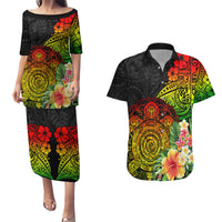 Polynesia Victory Day Couples Matching Puletasi and Hawaiian Shirt Tribal Turtle and Hibiscus LT03 Reggae - Polynesian Pride