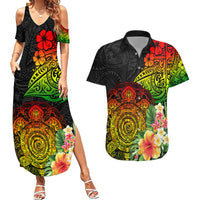 Polynesia Victory Day Couples Matching Summer Maxi Dress and Hawaiian Shirt Tribal Turtle and Hibiscus LT03 Reggae - Polynesian Pride