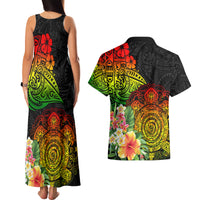 Polynesia Victory Day Couples Matching Tank Maxi Dress and Hawaiian Shirt Tribal Turtle and Hibiscus LT03 - Polynesian Pride