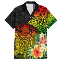 Polynesia Victory Day Family Matching Off Shoulder Maxi Dress and Hawaiian Shirt Tribal Turtle and Hibiscus LT03 Dad's Shirt - Short Sleeve Reggae - Polynesian Pride