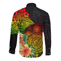 Polynesia Victory Day Long Sleeve Button Shirt Tribal Turtle and Hibiscus LT03 - Polynesian Pride