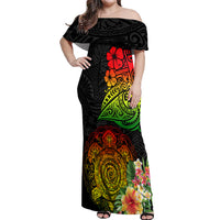 Polynesia Victory Day Off Shoulder Maxi Dress Tribal Turtle and Hibiscus LT03 Women Reggae - Polynesian Pride