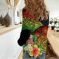 Polynesia Victory Day Women Casual Shirt Tribal Turtle and Hibiscus LT03 - Polynesian Pride