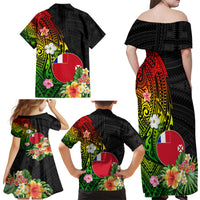 Wallis and Futuna Victory Day Family Matching Off Shoulder Maxi Dress and Hawaiian Shirt Tribal Polynesian Tattoo and Hibiscus Flower LT03 - Polynesian Pride
