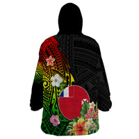 Wallis and Futuna Victory Day Wearable Blanket Hoodie Tribal Polynesian Tattoo and Hibiscus Flower LT03 - Polynesian Pride
