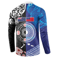 Samoa and Aotearoa Together Button Sweatshirt Tatau Art Tattoos-Taniko and Maori with Fern