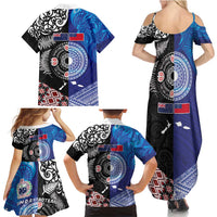 Samoa and Aotearoa Together Family Matching Summer Maxi Dress and Hawaiian Shirt Tatau Art Tattoos-Taniko and Maori with Fern