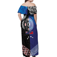 Samoa and Aotearoa Together Off Shoulder Maxi Dress Tatau Art Tattoos-Taniko and Maori with Fern