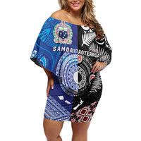 Samoa and Aotearoa Together Off Shoulder Short Dress Tatau Art Tattoos-Taniko and Maori with Fern