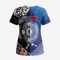 Samoa and Aotearoa Together Scrub Top Tatau Art Tattoos-Taniko and Maori with Fern - Polynesian Pride