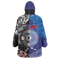 Samoa and Aotearoa Together Wearable Blanket Hoodie Tatau Art Tattoos-Taniko and Maori with Fern