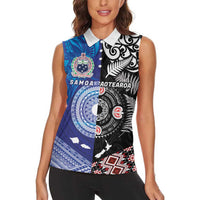 Samoa and Aotearoa Together Women Sleeveless Polo Shirt Tatau Art Tattoos-Taniko and Maori with Fern